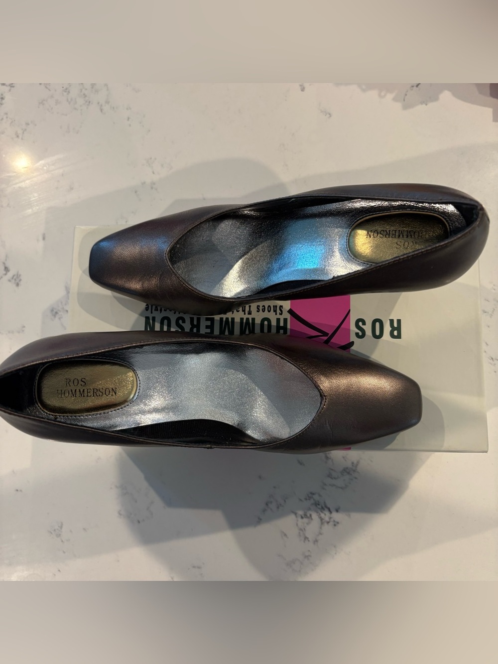 Ros Hommerson Heidi II Bronze Metallic Leather Comfort Pump Block Heel Sz 7